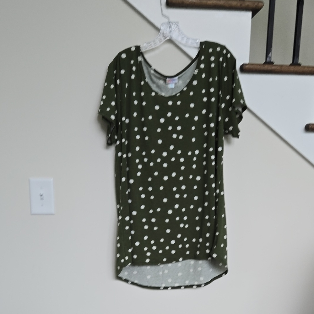 LuLaRoe Olive Polka Dot Short Sleeve Top